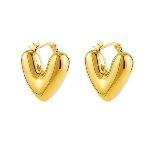 Chunky thick buckle Heart  Earring 18k Gold statement -women jewelry